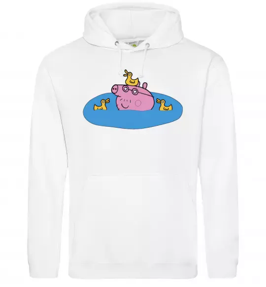 Женская толстовка (худи) Папа Свин і качечки Белый фото