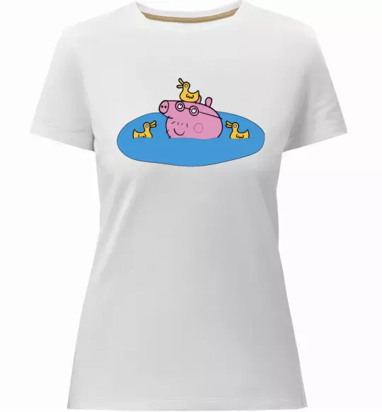 Жіноча преміум футболка Папа Свин і качечки Білий фото