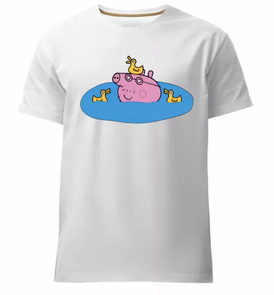 Чоловіча преміум футболка Папа Свин і качечки Білий фото