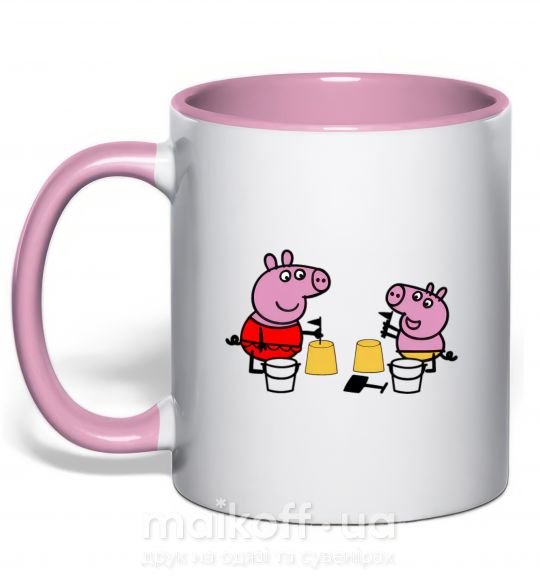 Чашка з кольоровою ручкою Пеппа и Джордж на пляже Ніжно рожевий фото