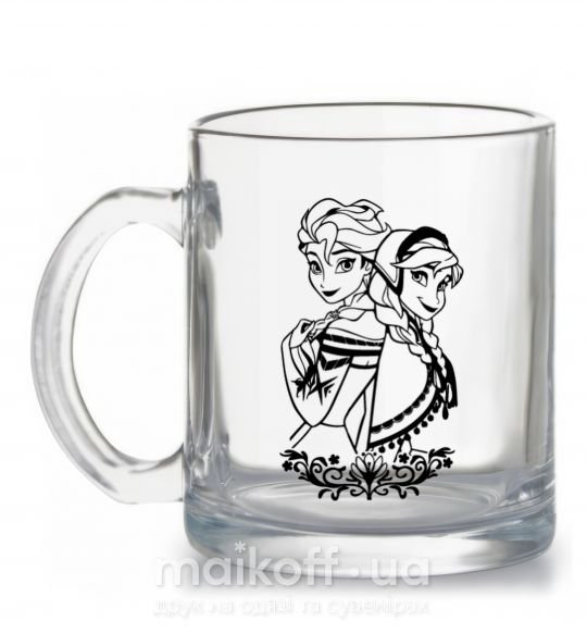 Чашка скляна Анна и Эльза узор Прозорий фото