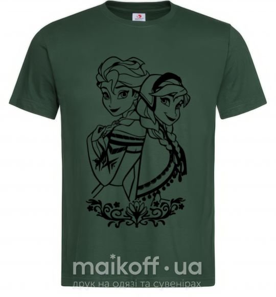 Мужская футболка Анна и Эльза узор Темно-зеленый фото