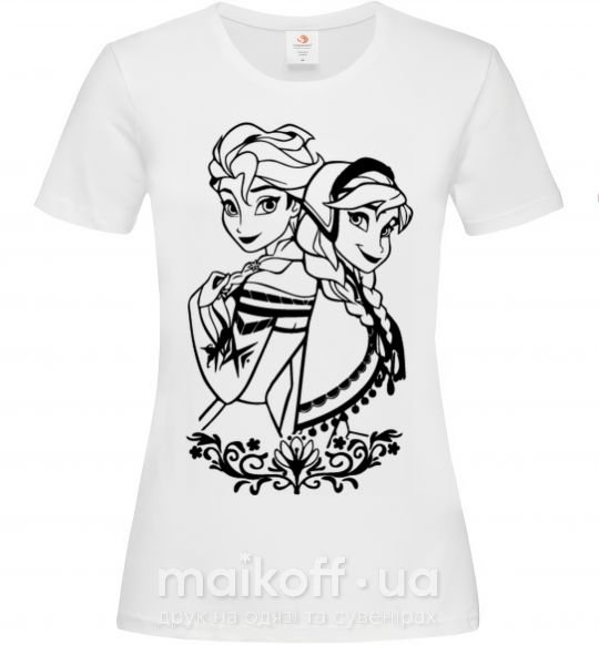 Жіноча футболка Анна и Эльза узор Білий фото