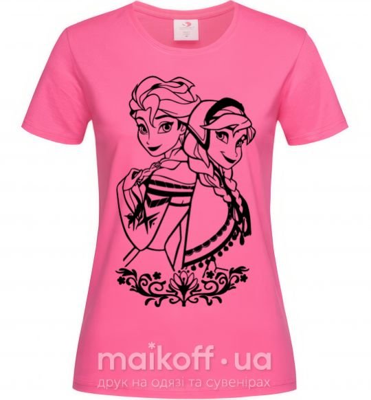 Жіноча футболка Анна и Эльза узор Яскраво-рожевий фото