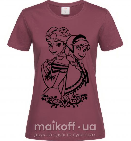 Женская футболка Анна и Эльза узор Бордовый фото