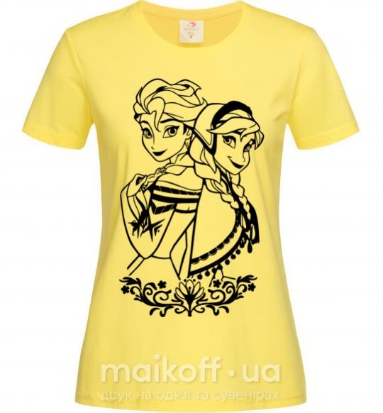 Женская футболка Анна и Эльза узор Лимонный фото