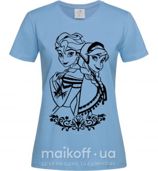 Жіноча футболка Анна и Эльза узор Блакитний фото