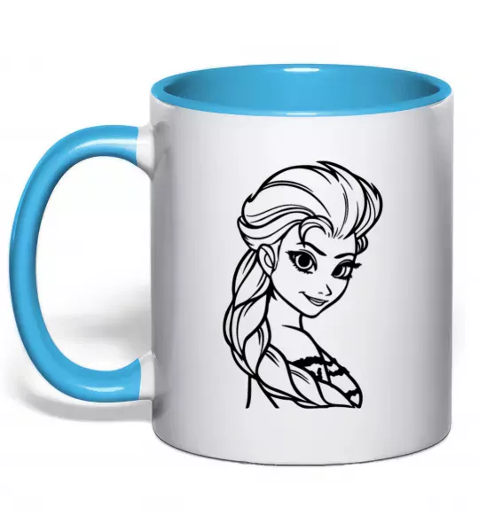 Чашка с цветной ручкой Ельза портрет Голубой фото