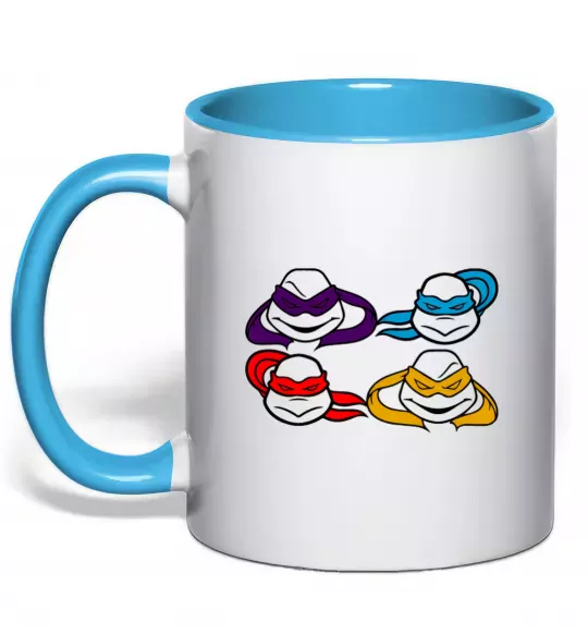 Чашка з кольоровою ручкою Всі черепашки Блакитний фото