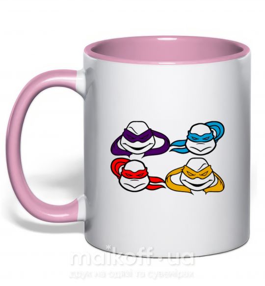 Чашка з кольоровою ручкою Все черепашки Ніжно рожевий фото