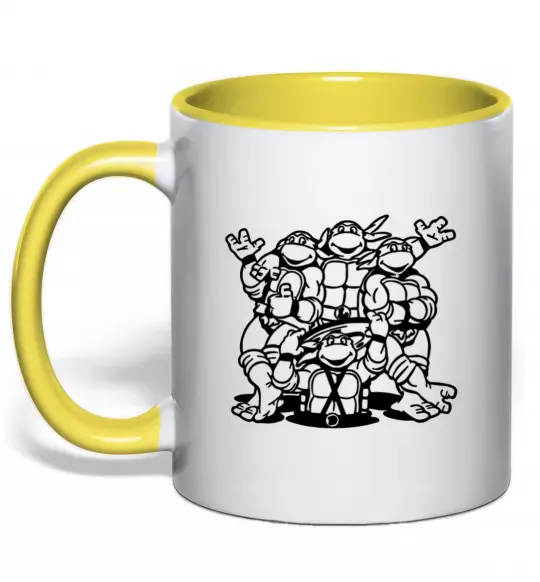 Чашка з кольоровою ручкою Черепашки біля люка Сонячно жовтий фото