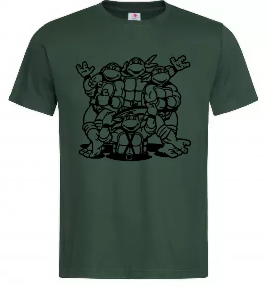 Мужская футболка Черепашки біля люка Темно-зеленый фото