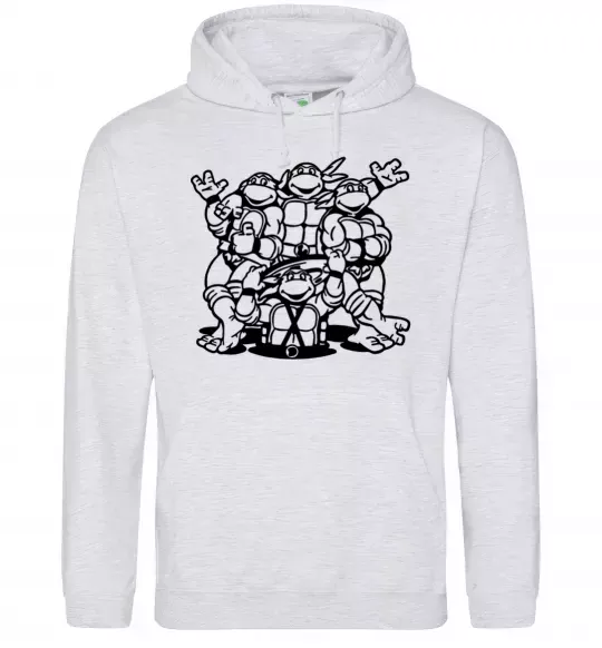 Мужская толстовка (худи) Черепашки біля люка Серый меланж фото