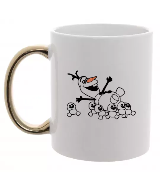 Чашка з кольоровою ручкою Олаф та сніговички Золото фото