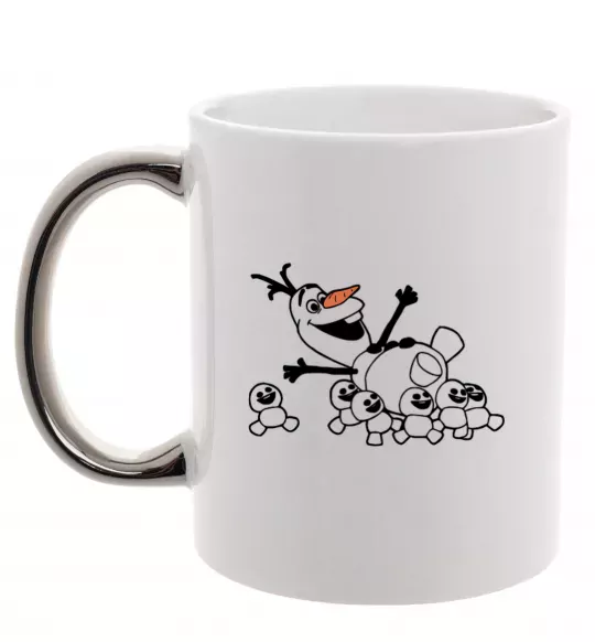 Чашка з кольоровою ручкою Олаф та сніговички Срібло фото