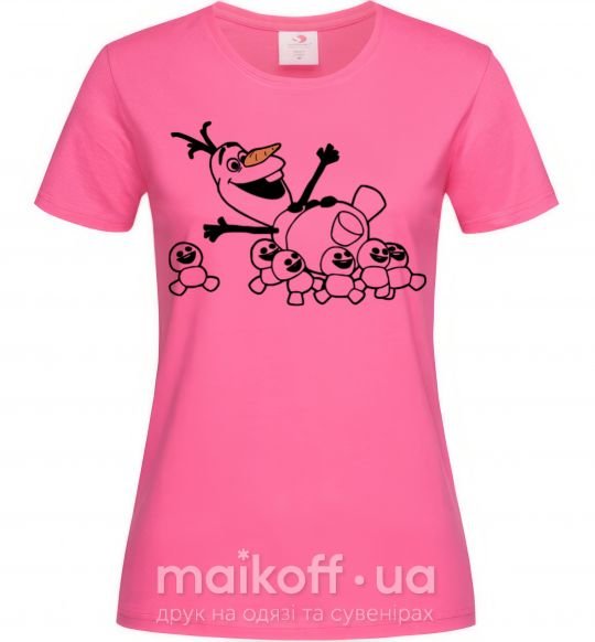 Женская футболка Олаф и снеговички Ярко-розовый фото