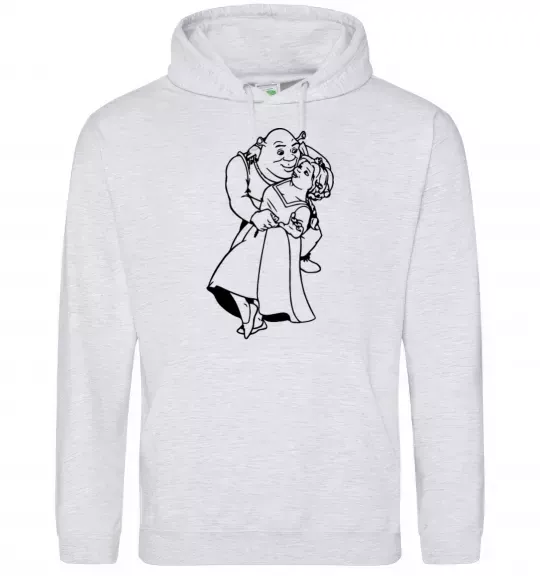 Мужская толстовка (худи) Шрек і Фіона Серый меланж фото