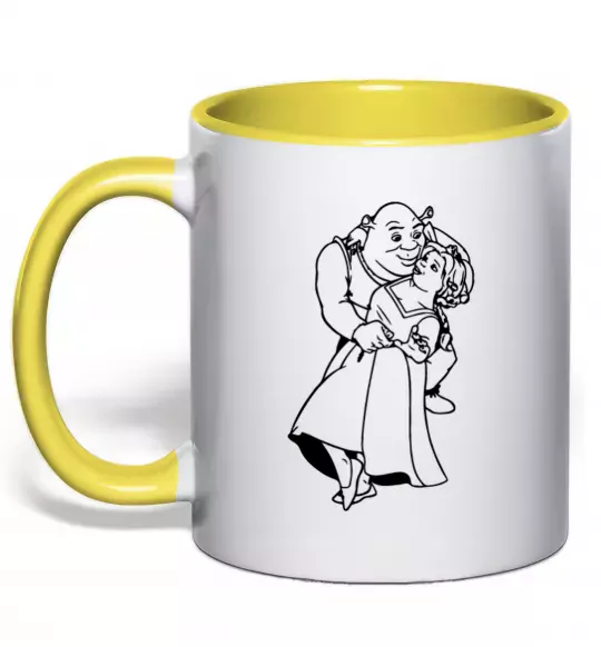 Чашка з кольоровою ручкою Шрек і Фіона Сонячно жовтий фото
