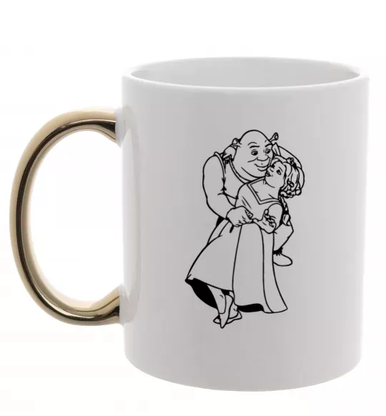 Чашка з кольоровою ручкою Шрек і Фіона Золото фото