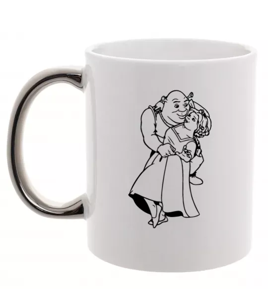 Чашка з кольоровою ручкою Шрек і Фіона Срібло фото