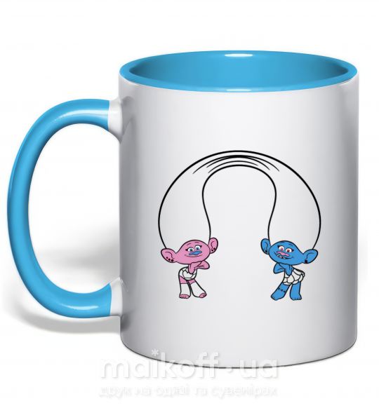 Чашка з кольоровою ручкою Сатинка и Синелька Блакитний фото