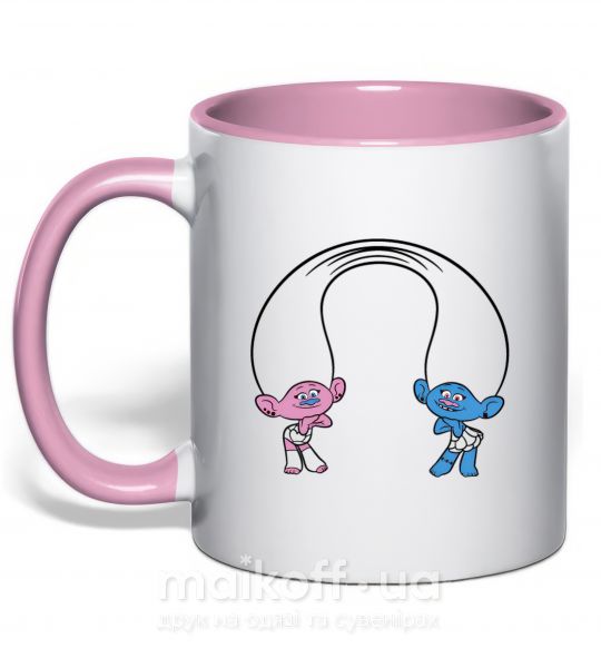 Чашка з кольоровою ручкою Сатинка и Синелька Ніжно рожевий фото