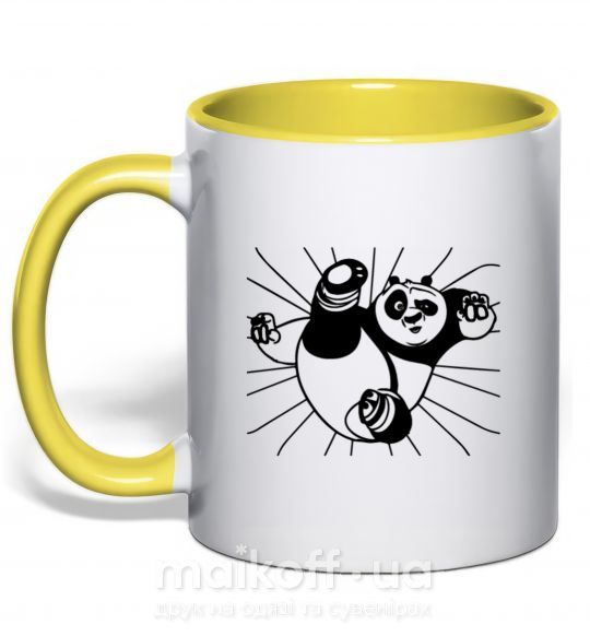 Чашка з кольоровою ручкою Панда По нападает Сонячно жовтий фото