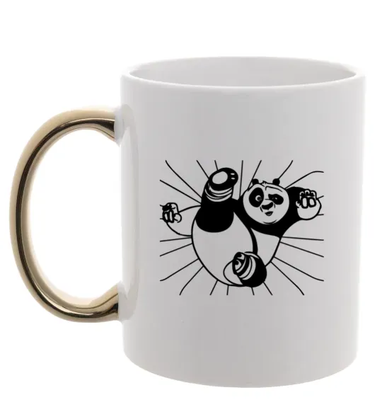 Чашка з кольоровою ручкою Панда По нападає Золото фото