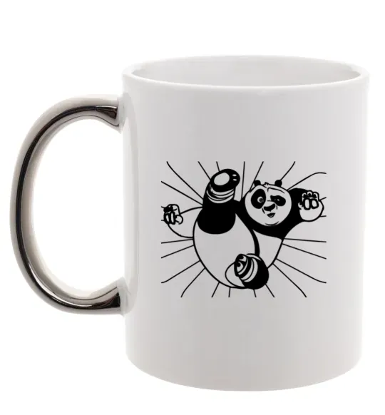 Чашка з кольоровою ручкою Панда По нападає Срібло фото