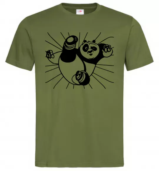 Чоловіча футболка Панда По нападає Оливковий фото