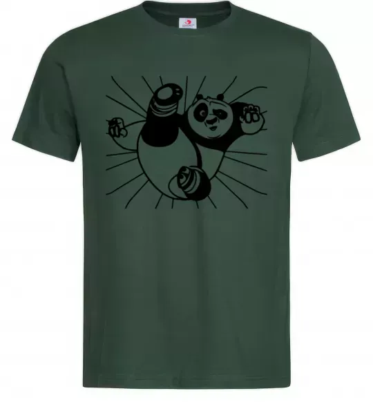 Чоловіча футболка Панда По нападає Темно-зелений фото