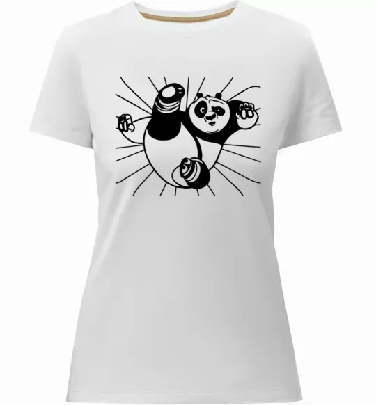 Женская премиум футболка Панда По нападає Белый фото