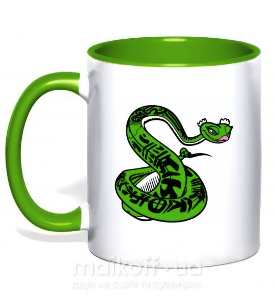Чашка з кольоровою ручкою Мастер Змея Зелений фото