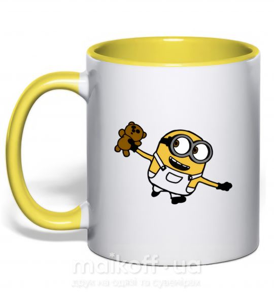 Чашка с цветной ручкой Посіпака з ведмедиком Солнечно желтый фото
