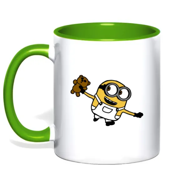 Чашка с цветной ручкой Посіпака з ведмедиком Лаймовый фото