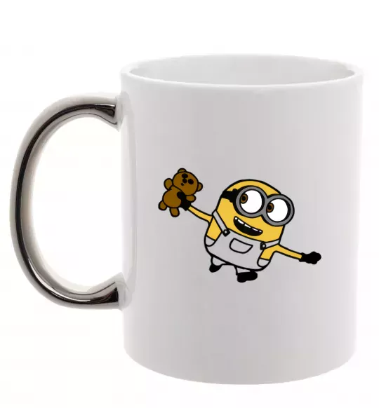 Чашка с цветной ручкой Посіпака з ведмедиком Серебро фото