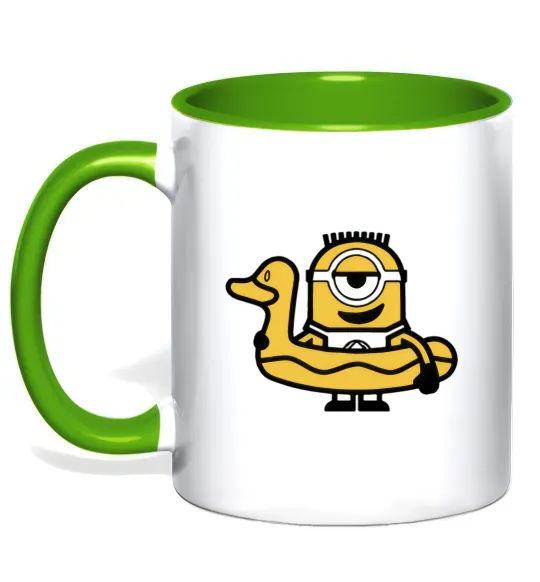 Чашка з кольоровою ручкою Міньйон качечка Лаймовий фото