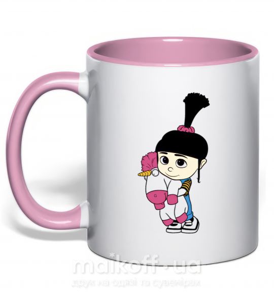 Чашка з кольоровою ручкою Агнес с единорогом Ніжно рожевий фото