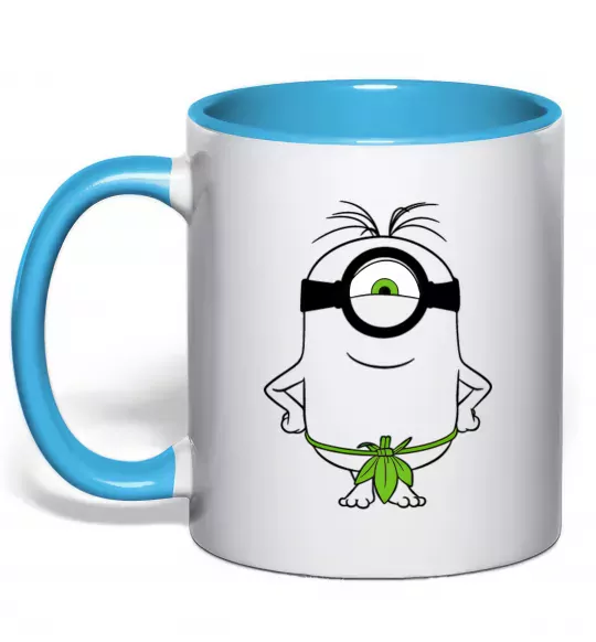 Чашка с цветной ручкой Міньйон островитянин Голубой фото