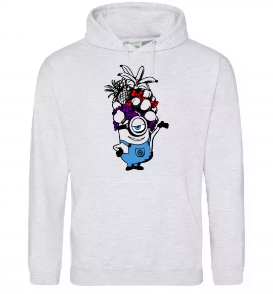 Чоловіча толстовка (худі) Міньйон з фруктами Сірий меланж фото
