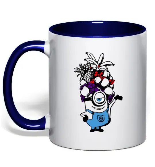 Чашка з кольоровою ручкою Міньйон з фруктами Глибокий темно-синій фото