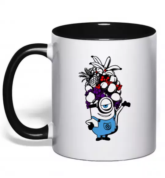 Чашка з кольоровою ручкою Міньйон з фруктами Чорний фото