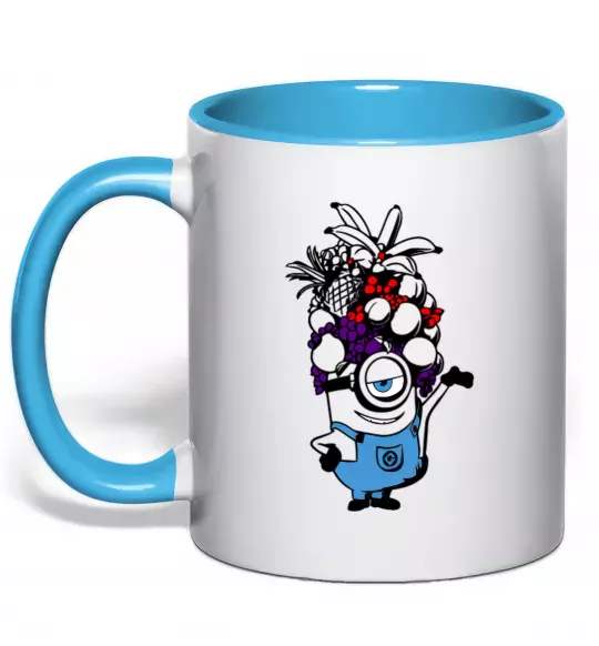 Чашка з кольоровою ручкою Міньйон з фруктами Блакитний фото