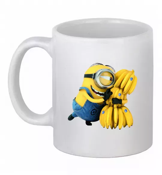 Чашка керамічна Міньйон та багато бананів Білий фото