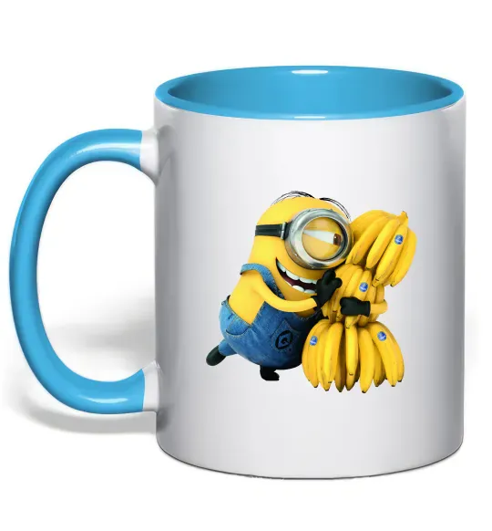 Чашка з кольоровою ручкою Міньйон та багато бананів Блакитний фото