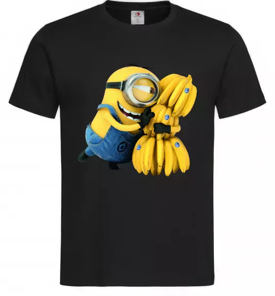 Чоловіча футболка Міньйон та багато бананів Чорний фото