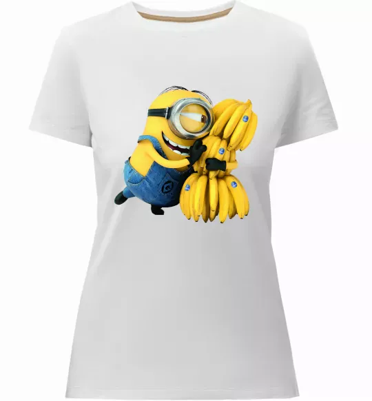 Жіноча преміум футболка Міньйон та багато бананів Білий фото
