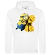 Мужская толстовка (худи) Міньйон та багато бананів Белый фото