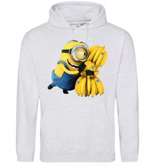 Женская толстовка (худи) Міньйон та багато бананів Серый меланж фото