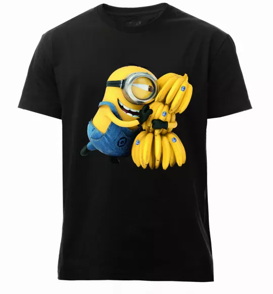 Чоловіча преміум футболка Міньйон та багато бананів Чорний фото